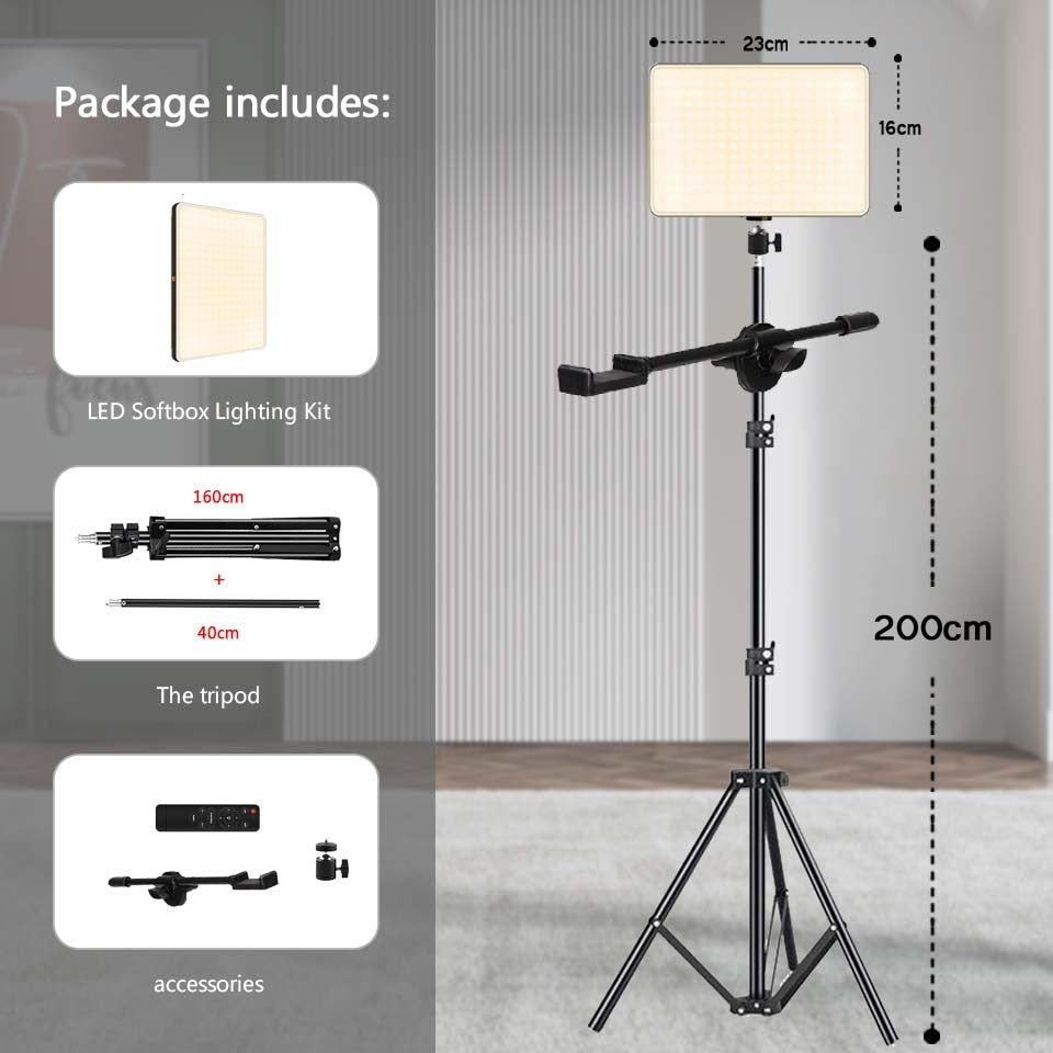 Photo Studio LED 2700k-5700k Video Fill Lamp Light Panel Photography Lighting With Tripod Stand Long Arm EU Plug For Live Stream