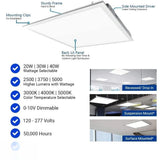LED Light Flat Panel, 20/30/40W,  120-277V, (12 Pack), Dimmable Recessed Drop Ceiling Lights