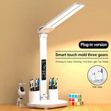 Multifunction 3 Color LED Table Lamp 2 Headed Folding With Fan Clock Desk Lamp USB Charging Bedside Reading Night Light