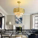 Modern Crystal Chandelier Gold Round for Dining Room for Living Room Entryway Foyer Bedroom Kitchen Pendant Light Fixtures