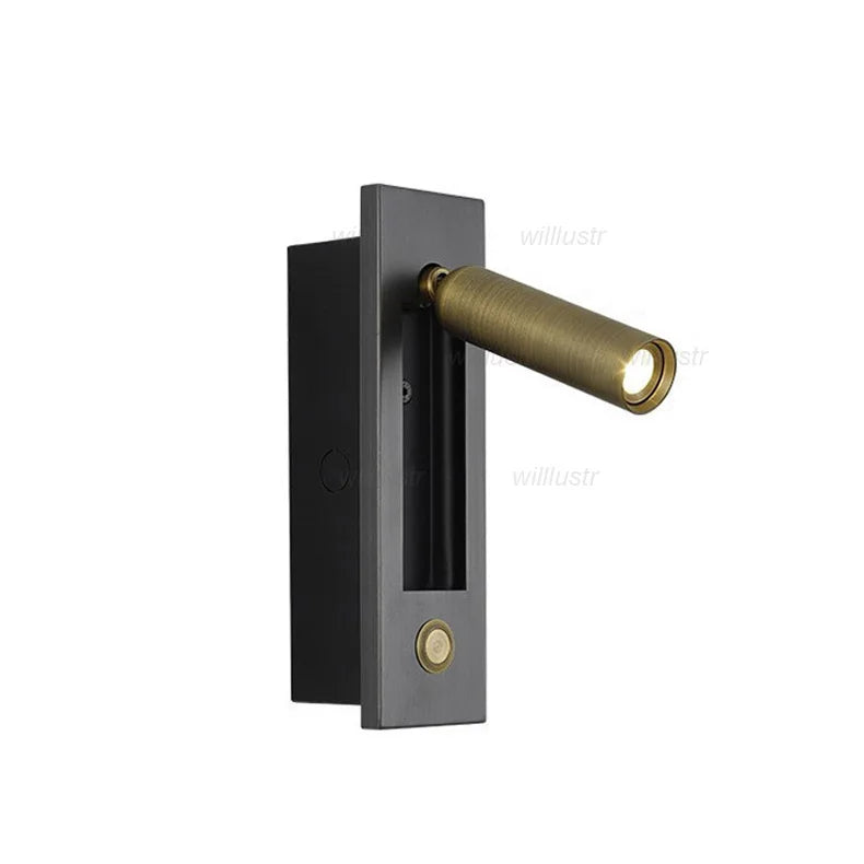 Creative Rotatable Aluminum Wall Lamp LED Embedded Sconce Hotel Cafe Bar Bedside Copper Nickle Chrome Metal Reading Lighting