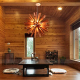 Japanese Wooden Dandelion Wabi-Sabi Pendant Light - Natural Wood Burst Ceiling Chandelier Lamp Fixture for Living Room, Restaurant & Loft Decor