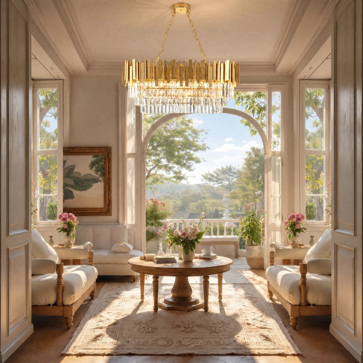 Modern Luxury Crystal Chandelier, Gold Crystal Chandelier, 3-Layer Raindrop Chandelier, Lighting Fixtures, Dining Room, Table, F
