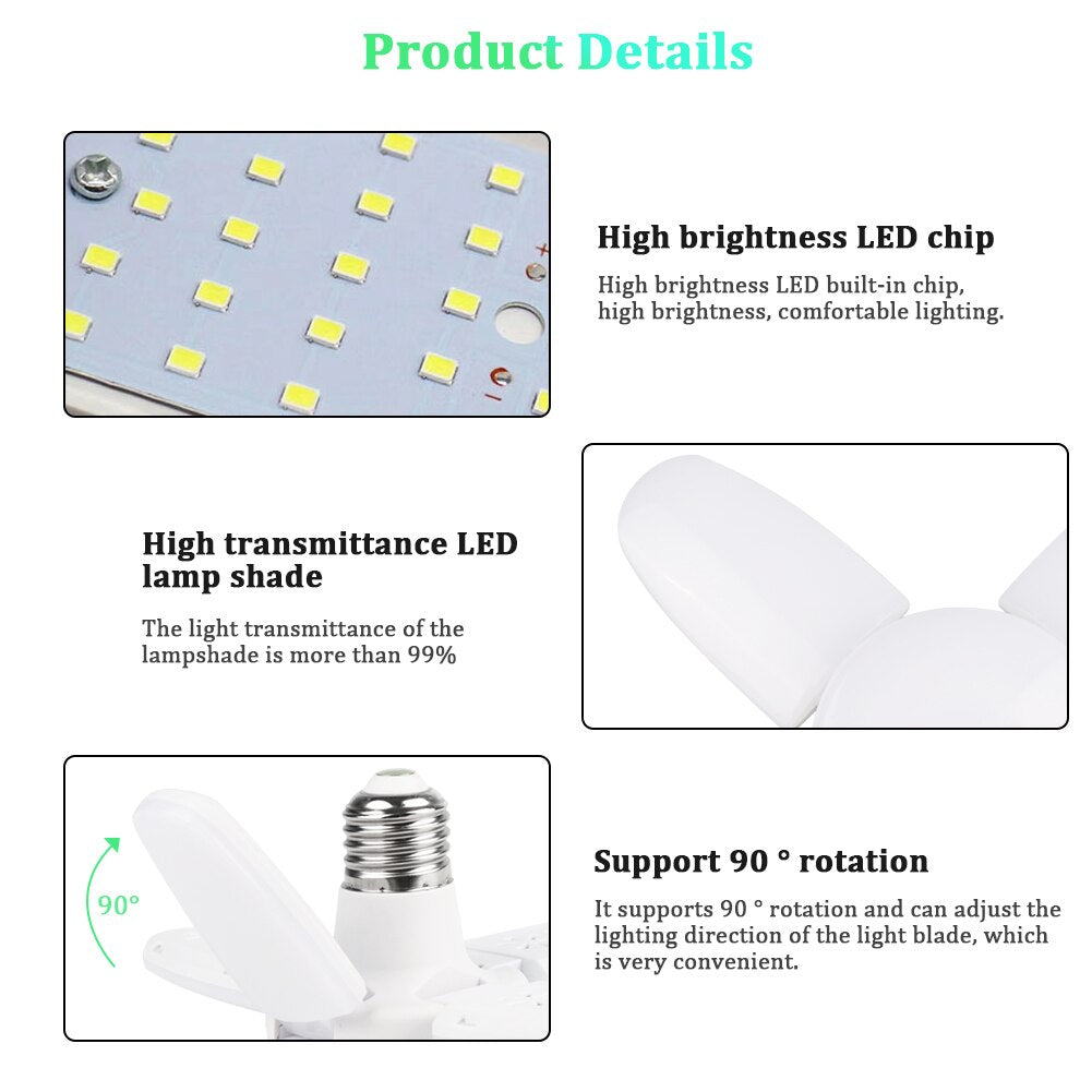 E27 LED Bulb Fan Blade 4+1 Leaf Lamp AC165-265V 28W Foldable Led Light Bulb Deformable Lampada Home Ceiling Light Garage Light