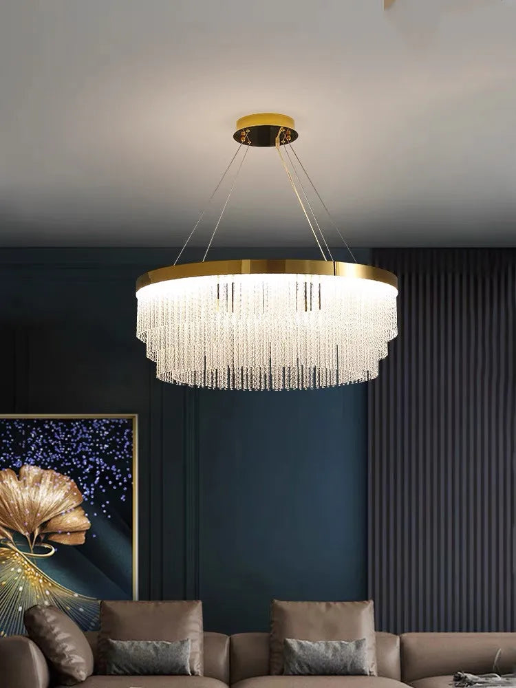 Post Modern Led Chandelier 2025 New Tassel Crystal Pendant Lamp American Luxurious Chandelier Home Decor Luster Lighting Fixture