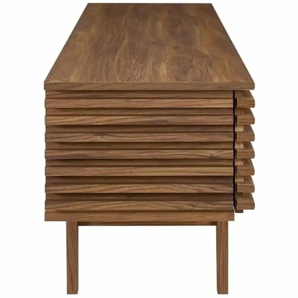 71" Mid-Century Modern TV Stand Walnut Storage Console Metal Legs Shelf