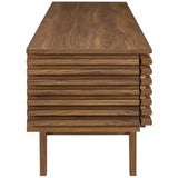 71" Mid-Century Modern TV Stand Walnut Storage Console Metal Legs Shelf