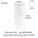Nordic Minimalist Crystal Raindrop Pendant Light LED Staircase Chandelier For High Ceiling Villa Duplex Home Decor Living Room