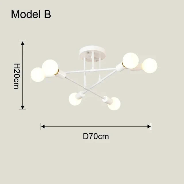 Modern Sputnik Chandelier Nordic Semi Flush Mount Ceiling Lamp Brushed Antique Gold Home Decor Lighting Fixture