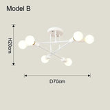 Modern Sputnik Chandelier Nordic Semi Flush Mount Ceiling Lamp Brushed Antique Gold Home Decor Lighting Fixture