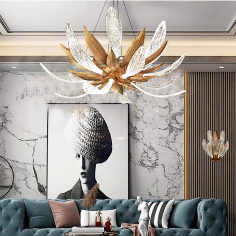 French Luxury Living Room LED Chandelier Bedroom Hotel Villa Glass Art Highend All Copper Pendant Lamp Designer Restaurant Light