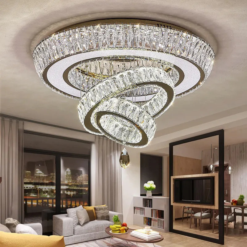 Led Stainless Steel Crystal Ceiling Light 2026 Luxury Home Decoration Round Minimalist Lampara Techo for Bedroom Living Room