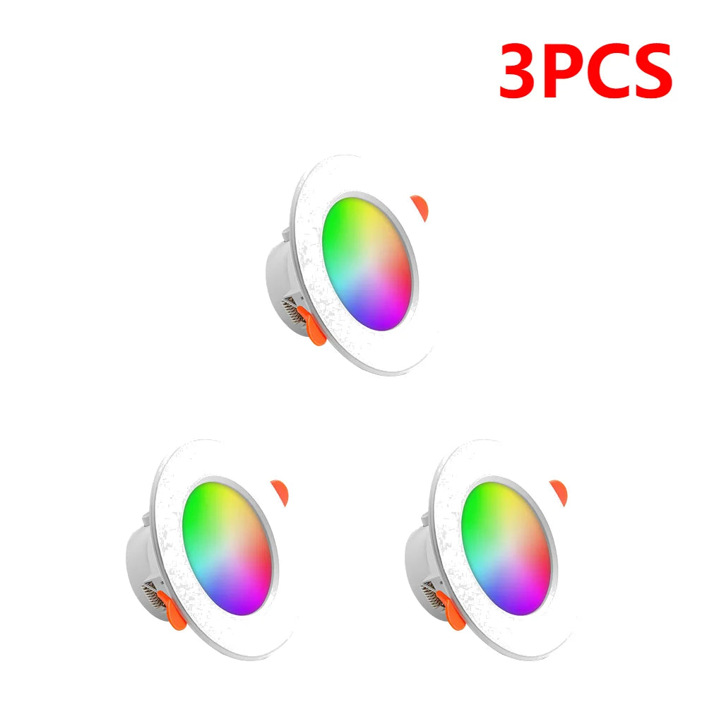 1-3 Pcs Smart RGB LED Recessed Downlight (10W Bluetooth, 2700K-6500K CCT) - Round Dimmable Smart Ceiling Panel Lamp for Living Room & Bedroom Decor