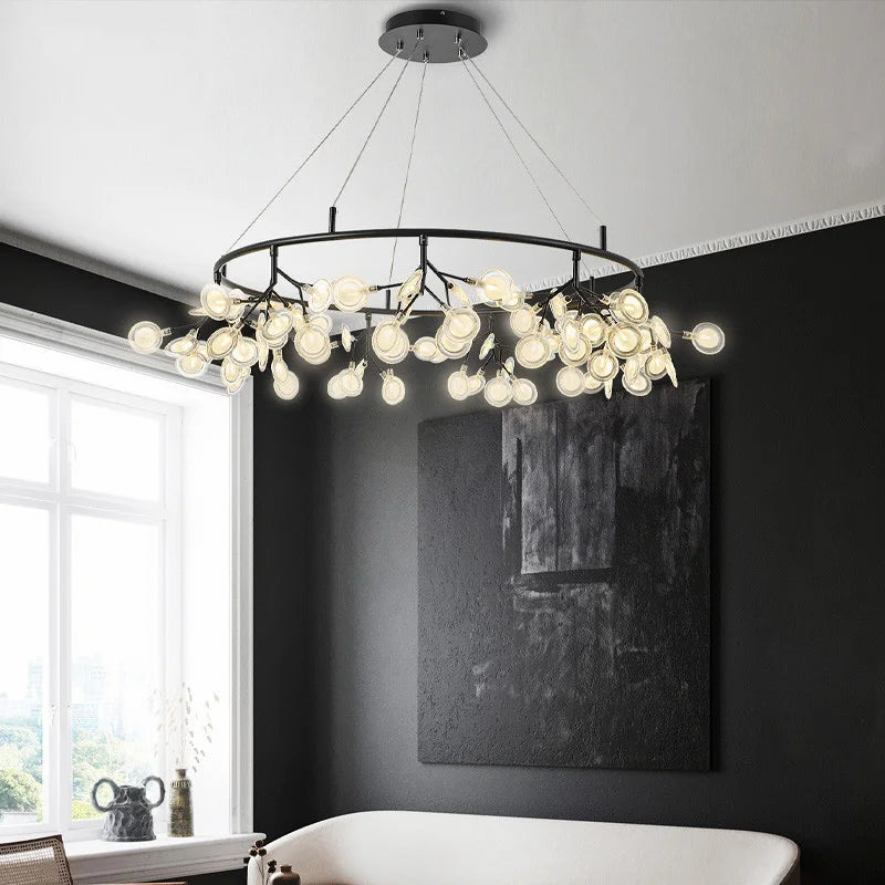2026 New Nordic Romantic Hanging Living Room Chandelier Lights Modern Firefly Decor Pendant Lamp Round Chandelier Lustre Fixture