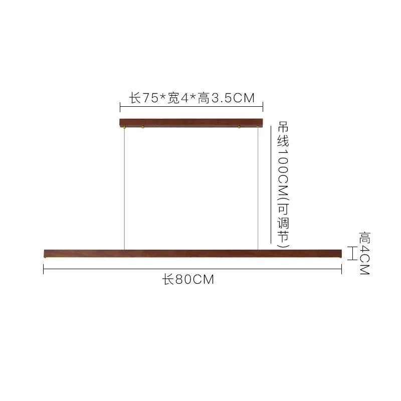 Japanese Pendant Light Black Walnut Fashion Home Design Nordic Long Strip Light Office Simple Wooden Dining Table Light