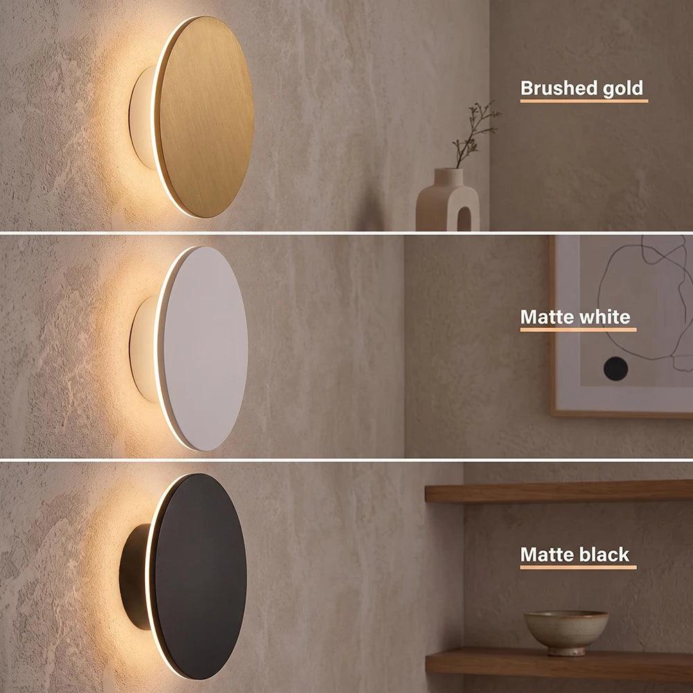 Modern Nordic Round LED Wall Lamp Aluminum Backlit Sconce Light Black White Gold Fixture for Bedroom Hallway Staircase Decor