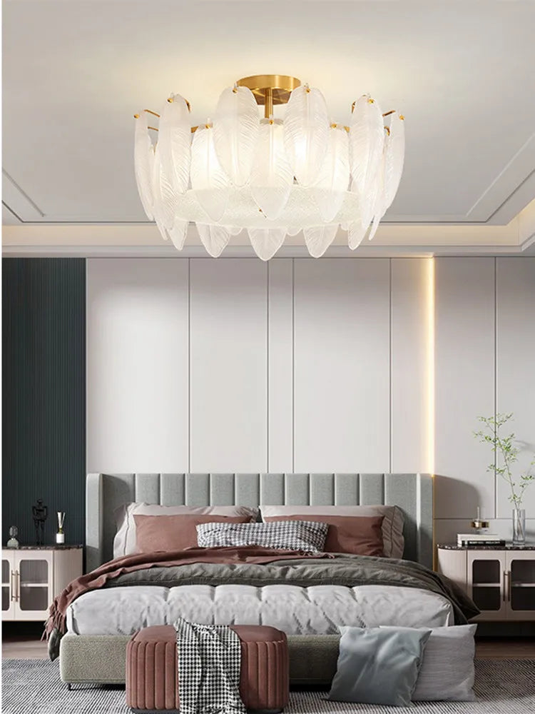 Modern Ceiling Chandelier 2025 New Lighting for Living Dining Room Luxury Art Decor Glass Feather Chandelier Hanging Lamp Lustre