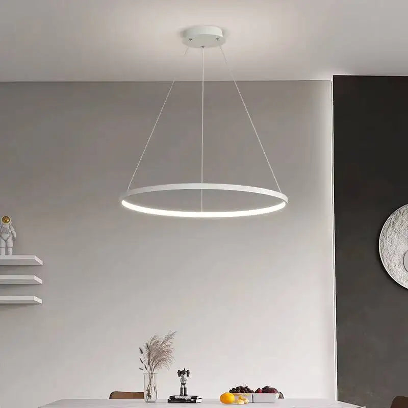 Nordic Ring LED Chandelier - Modern Aluminum Circle Pendant Light (Black/Gold)