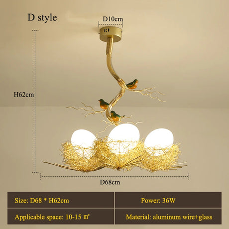Modern Led Living Dining Room Kitchen Chandeliers Gold Bird Nest Egg Glass Ball Pendant Light Bedroom Loft Ceiling Hanging Lamp
