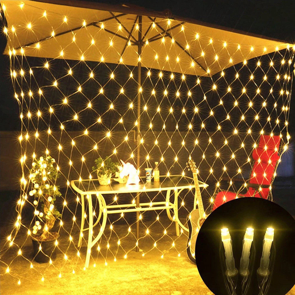 LED Net Grid String Light (1.5x1.5m / 3x2m / 6x4m) - Waterproof Mesh Fairy Lights for Garden & Christmas Decor