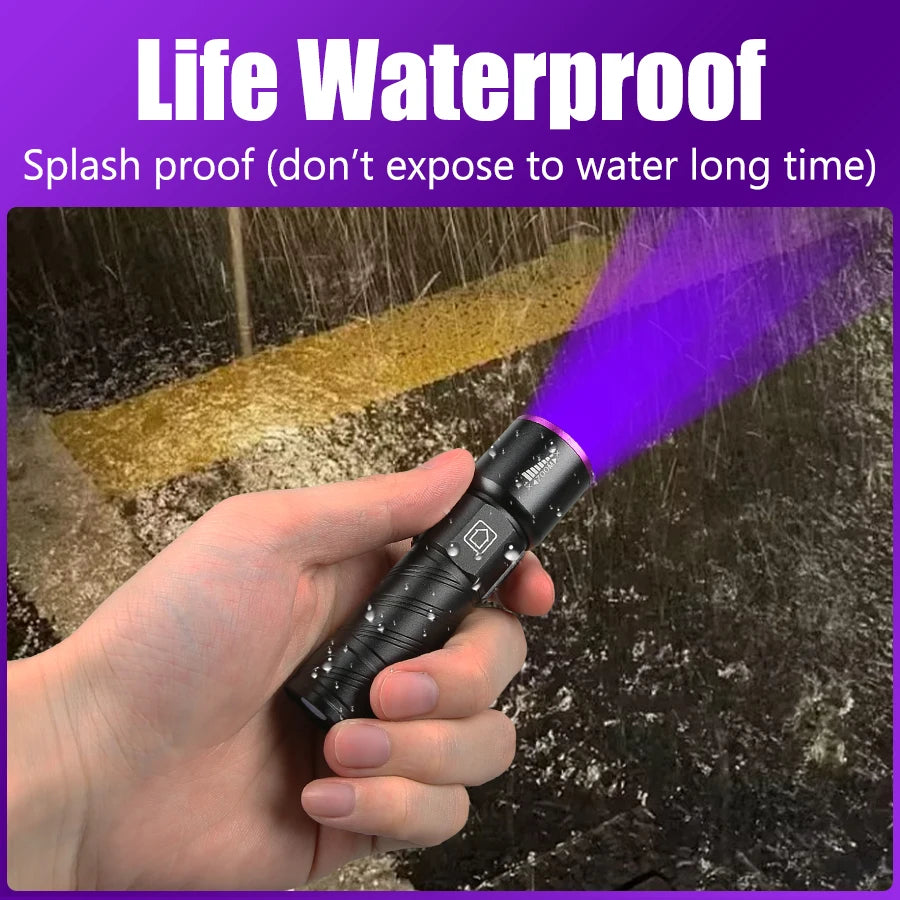395NM UV Flashlight Rechargeable Ultraviolet Torch Pet Urine Scorpion Detector UV Lamp Anti-counterfeiting Bill Seal Detector