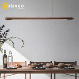 Minimalist Black Walnut Hanging Pendant Light Solid Wood Dining Lamp LED Long Strip Indoor Lighting for Living Room Kitchen Deco