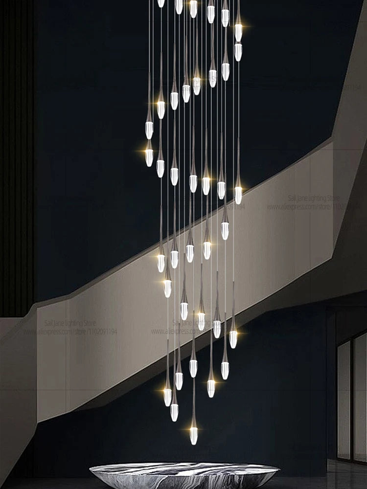 Nordic Minimalist Chandelier Home Decor Living Room Loft Chandelier Interior Lighting Duplex House Villa LED Stair Pendant Light