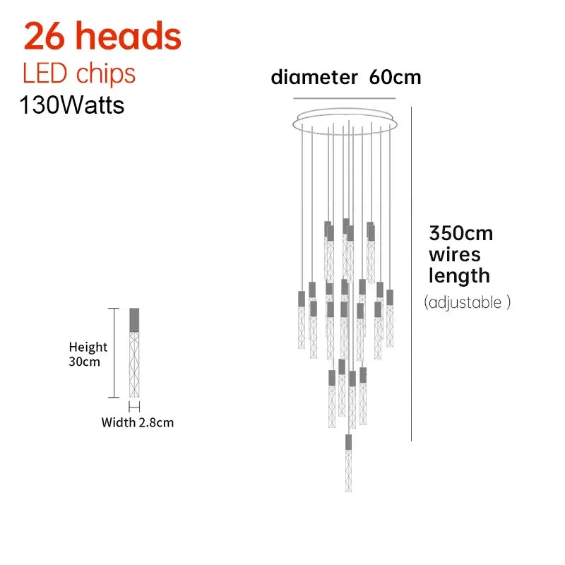 Luxury K9 Crystal LED Pendant Light - Customizable Duplex Staircase Hanging Chandelier Lamp for Living Room, Bedroom, Hotel & Shop