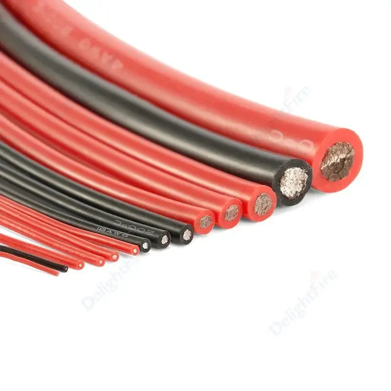 Electrical Wire Red Black Heat Resistant Silicone Cable 24 22 20 18 16 14 12 10 8 6 4 awg gauge for Car Auto Battery