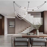 Nordic restaurant living room pendant light with long lines artistic creative designer exhibition hall curved LED chandelier