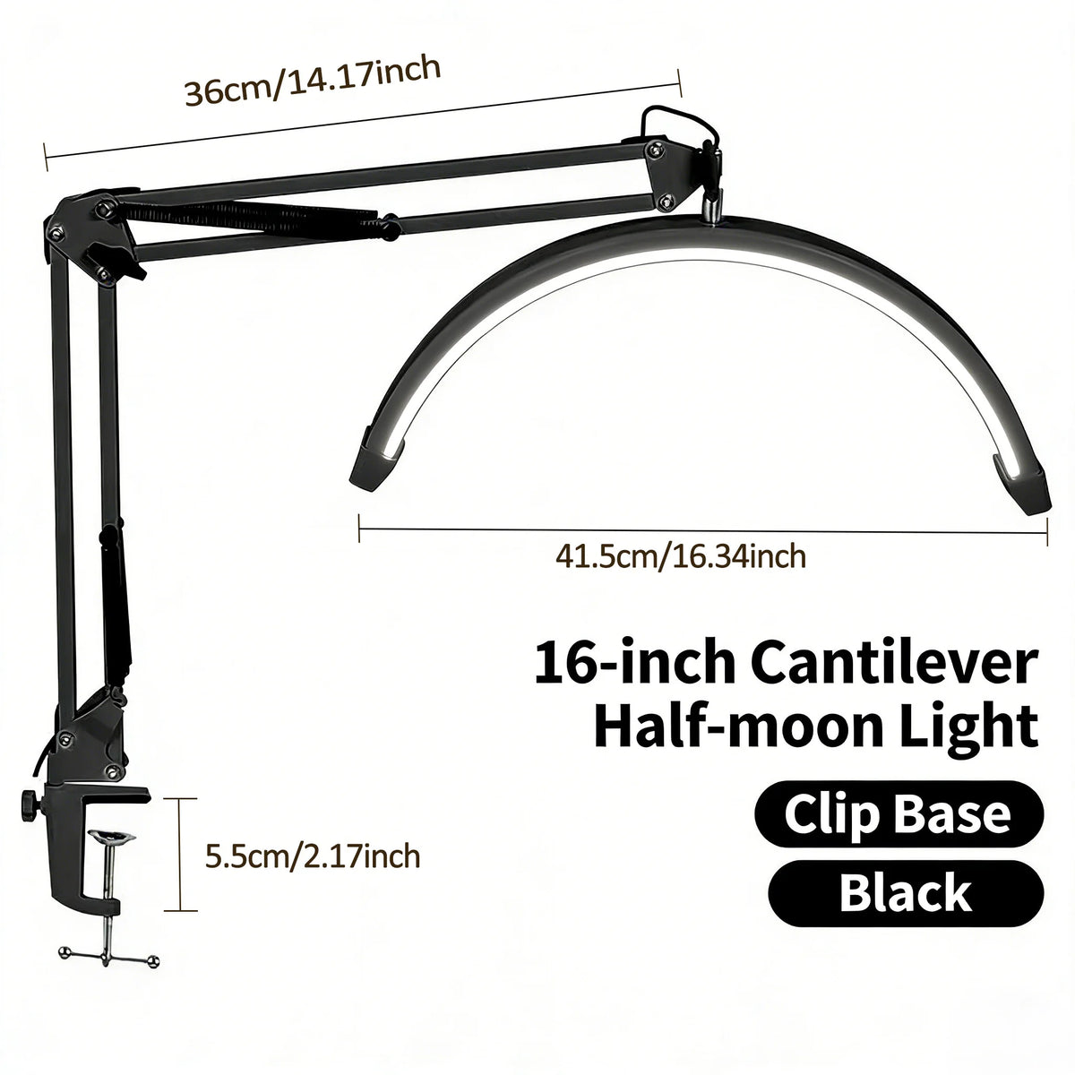 16-Inch U-Shaped Half-Moon LED Beauty Lamp - Eye-Protective Desk Light for Eyelash Extensions, Nail Art, Embroidery & Eyebrow Procedures