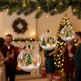 Clear Acrylic Lighted Christmas Ball Ornament Mini Interior Scene Warm LED Light-Up Tree Hanging Bauble Cartoon Shock-Resistant