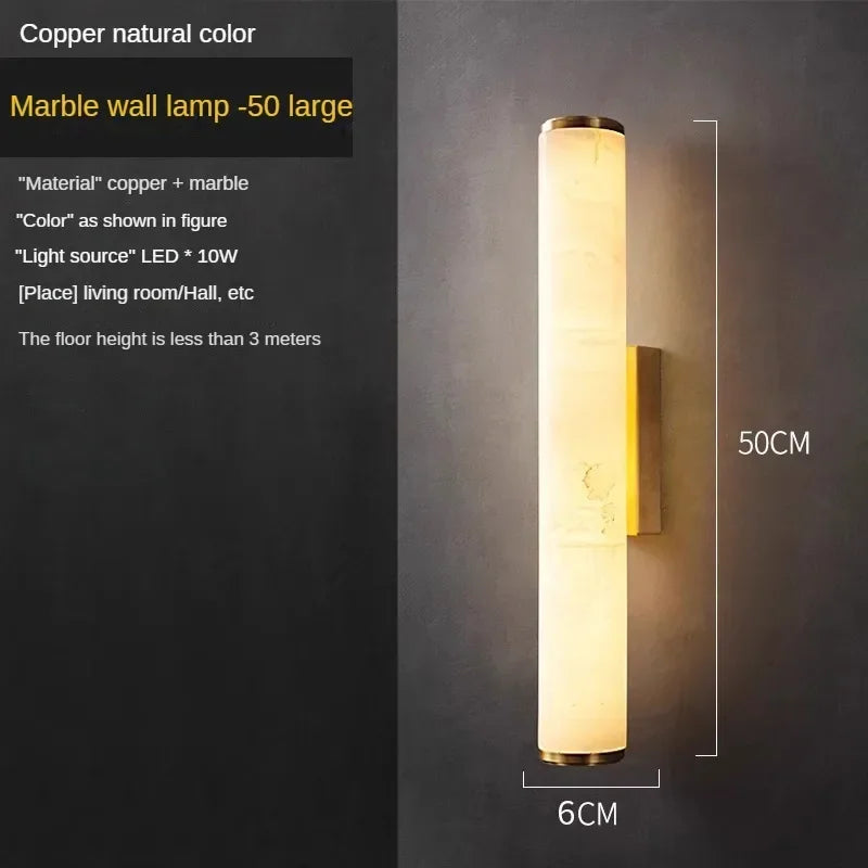 Nordic Lamps Long Stripes Minimalist All Copper Marble Wall Lamp Modern Lighting Luxury Living Room Bedroom Home Decor LED