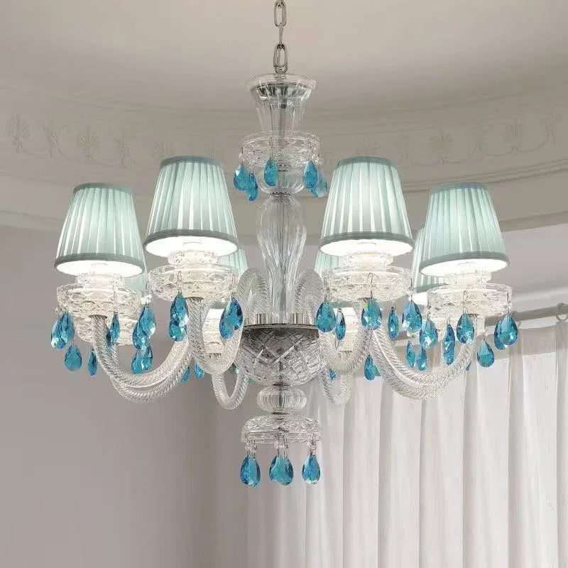 Light Blue K9 Crystal Lustre Led Chandelier Lighting Living Room Candle Pendant Lights Romantic Home Decor Led Luminarias Lamp