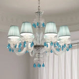 Light Blue K9 Crystal Lustre Led Chandelier Lighting Living Room Candle Pendant Lights Romantic Home Decor Led Luminarias Lamp