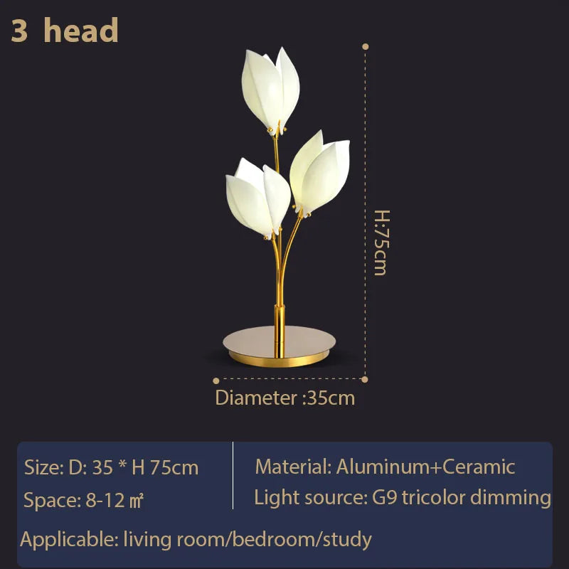 Post-modern Ceramic Magnolia Led Floor Lamp Indoor Home Decors Standing Lamps for Living Dining Room Bedroom Lamp Table Light