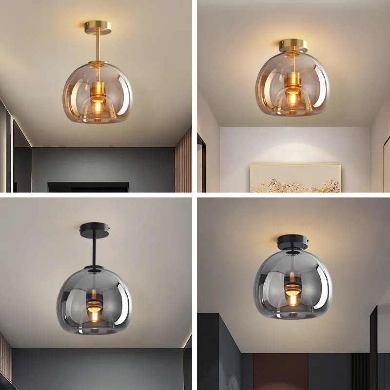Nordic Smoke Grey Chandelier Ceiling Lamp Post-modern Amber Glass Ceiling Lamp for Living Room Corridor Bedroom Art Ceiling Lamp
