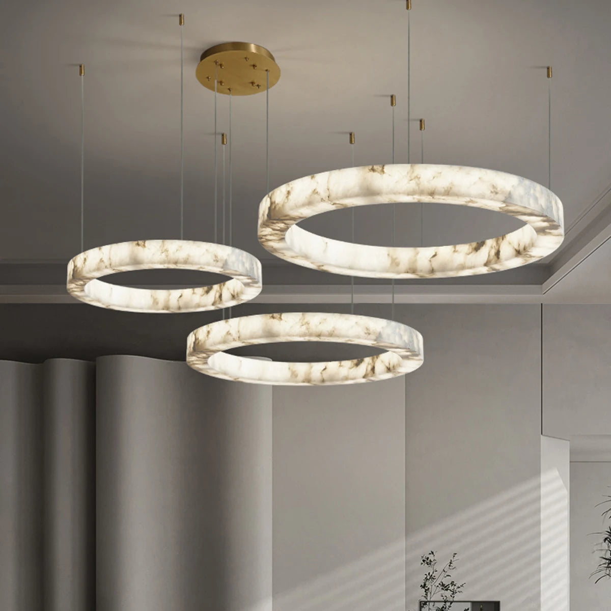 Faux Marble Round Pendant Light Artificial Stone Creative Hanging Lamp Living Room Dining Room Study Hotel Resin Ceiling Light