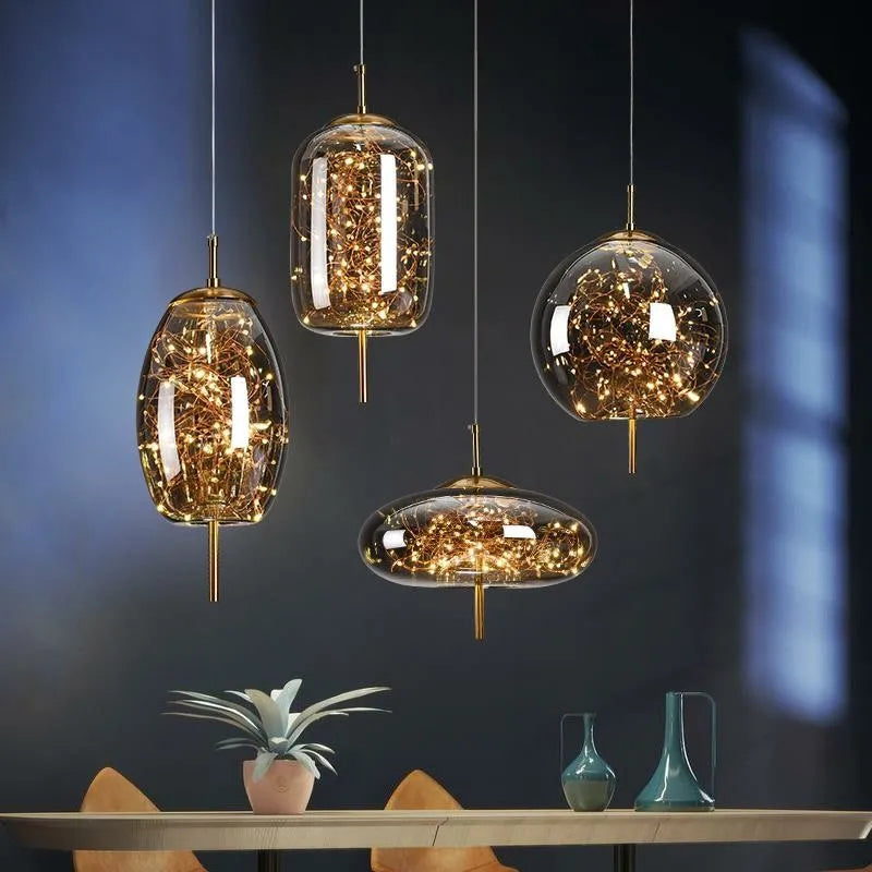 Nordic Luxury Creative Pendant Light Art Glass Minimalist Dining Table Lamp Bar Counter Influencer Bedside Dining Room Lighting