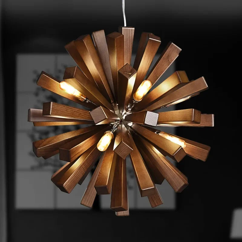 Japanese Wooden Chandeliers Retro Round Dining Table Lighting Fixtures Globe Shape Pandent Lights Living Room Home Decoration