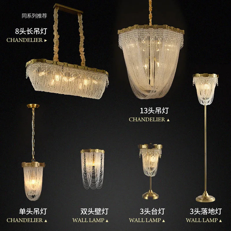 Luxury Brass Crystal Bead Curtains Chandeliers 2025 Modern LED Home Decor Hanging Lamps for Ceiling Living Room Lighting Fixture