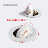 Adjustable Embedded LED Downlights COB Recessed Ceiling Lamp White/Black for Indoor Living Room AC110V/220V Dimmable 360°