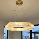 Artificial Marble Pendant Light (Imitation Alabaster) - Modern LED Ceiling Hanging Lamp Fixture for Living Room, Dining Room, Hotel & Villa Decor