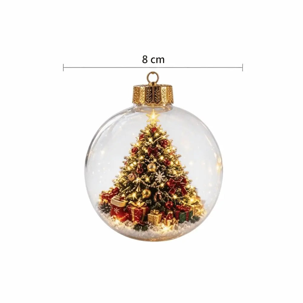 Clear Round Shape Christmas Ball Ornament Warm Light Built In Light Christmas Bauble Miniature Scene Hanging Loop Story Ornament