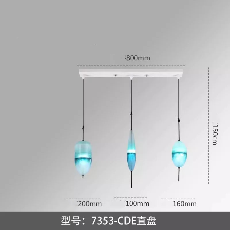 2026 Modern Simple Lake Blue Gradient Glass Pendant Lamp Designer Model Room Bedroom Restaurant Bar LED Chandelier Home Decor Li