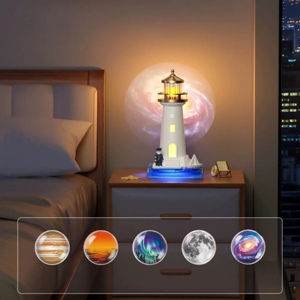 5 in 1 Galaxy Projector Night Light Projection with Remote LED Table Lamp New Lighthouse Light Decor Moon Lamp Bedroom Gifts