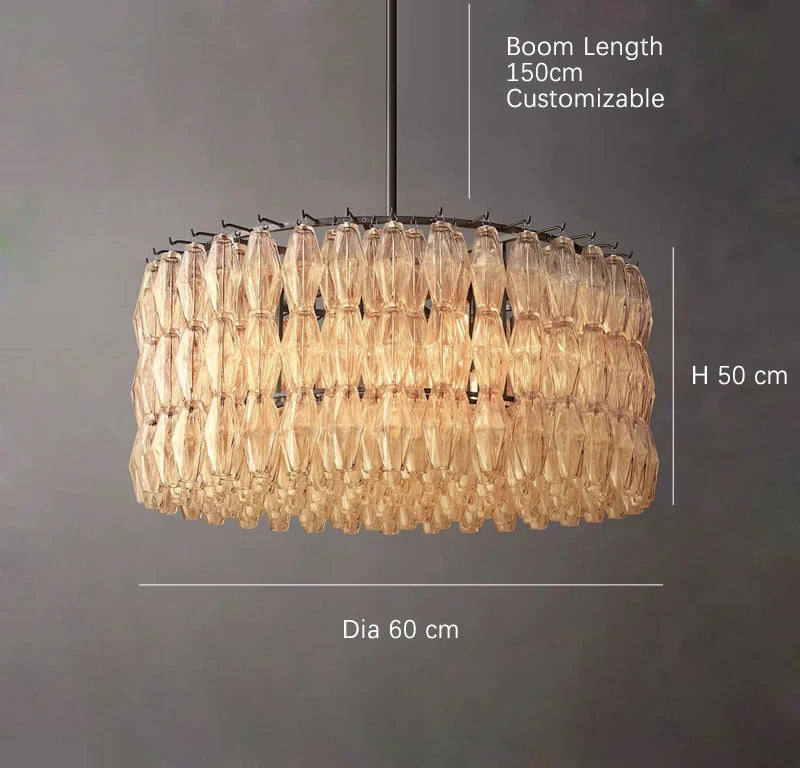2025 Contemporary Glass Pendant Lamp Round Rectangle Chandelier Silver Black Finish Adjustable Ceiling Light Villa