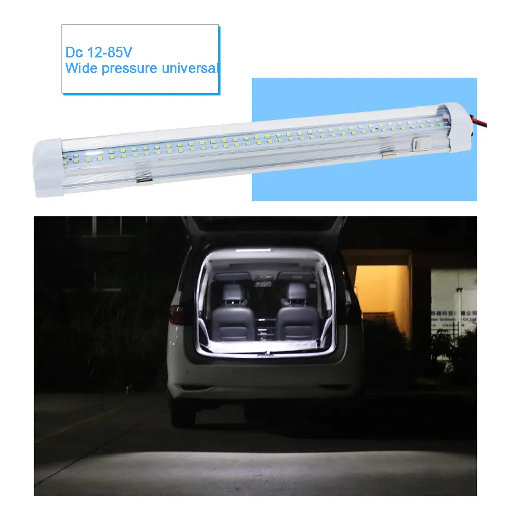 12V 72LED Car Interior Light Strip Bar Lamp Van Bus Caravan On/Off Switch 4.5W Car Trunk Lamp Led Luggage Compartment Light