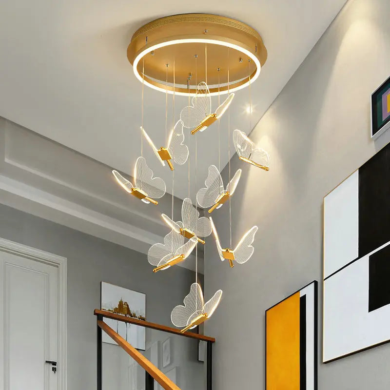 Butterfly Acrylic LED Pendant Chandelier Bedroom Bedside Background Hanging Ceiling Light Fixture