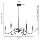 6-Light Iron Chandelier Black Farmhouse Chandelier Classic Candle Ceiling Pendant Light Fixture for Kitchen Island Dining Room